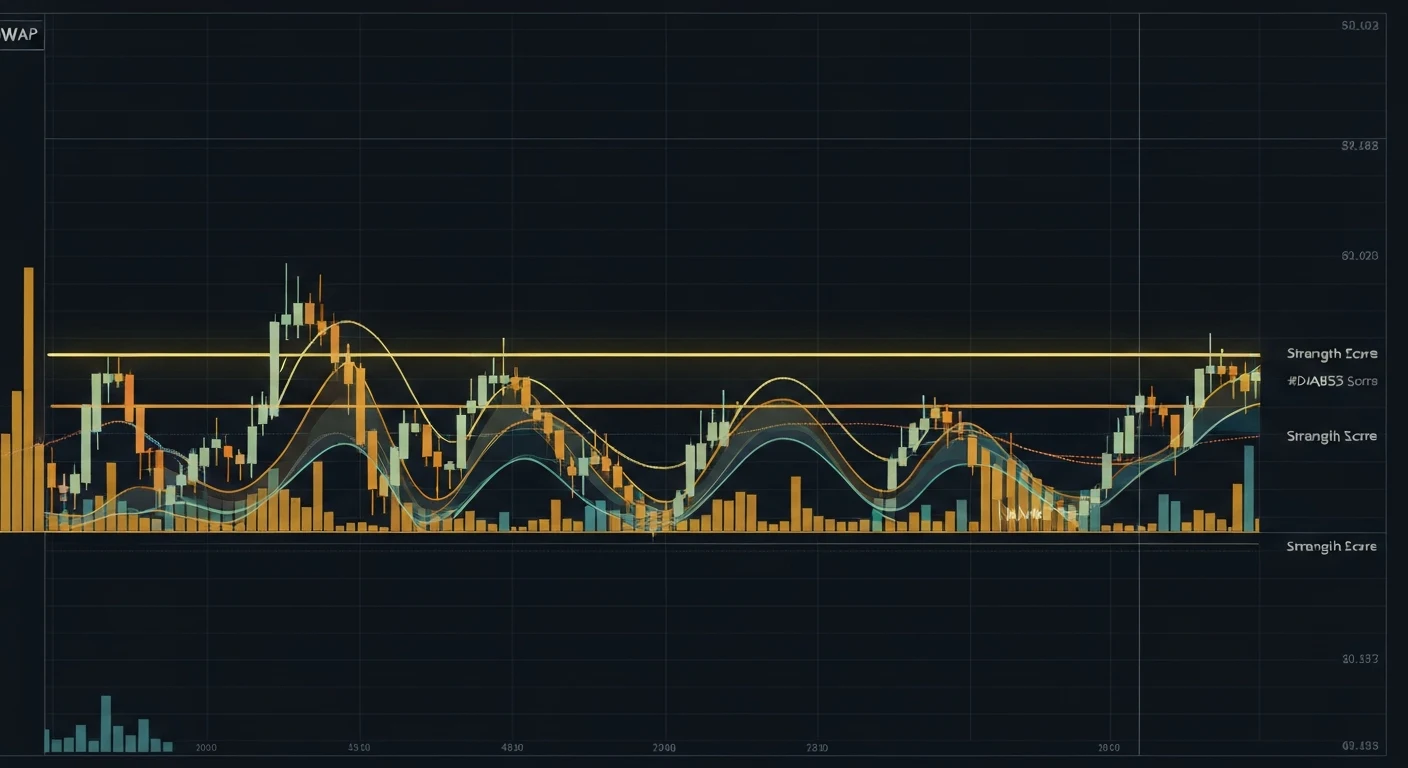 VWAP chart sa Strength Score: deblja linija za jači nivo, tanja za slabiji